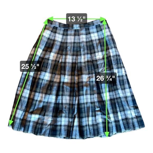 Vintage Pendleton Tartan Pure Virgin Wool Green Plaid Pleated Skirt Size 14 - Picture 2 of 6